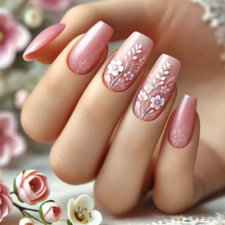 Lace Patterned Neutral Nails