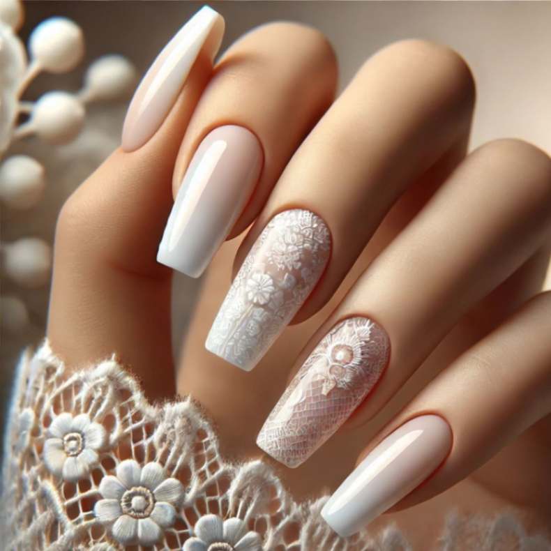 Lace Patterned Neutral Nails