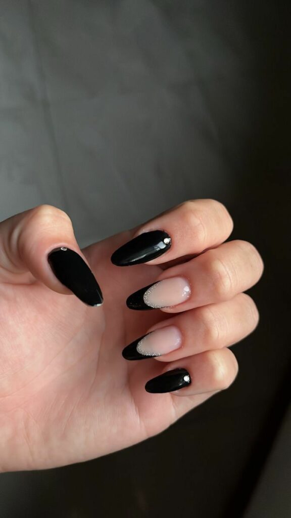 Elegant Black French Twist Nail Art | Chic Monochrome Manicure Sophisticated Black French Tip | Modern Nail Design Trend Sleek Black French Twist | Minimalist Nail Elegance Dramatic Black French Manicure | Classic Beauty Statement Luxe Black French Nail Styling | Timeless Glamour Look Bold Black French Twist | Edgy Nail Aesthetic Chanel-Inspired Black French Tips | Haute Couture Nails Noir French Twist | High-Fashion Nail Art Trend Midnight Black French Manicure | Runway-Ready Nails Sultry Black French Twist | Elegant Evening Nail Design
