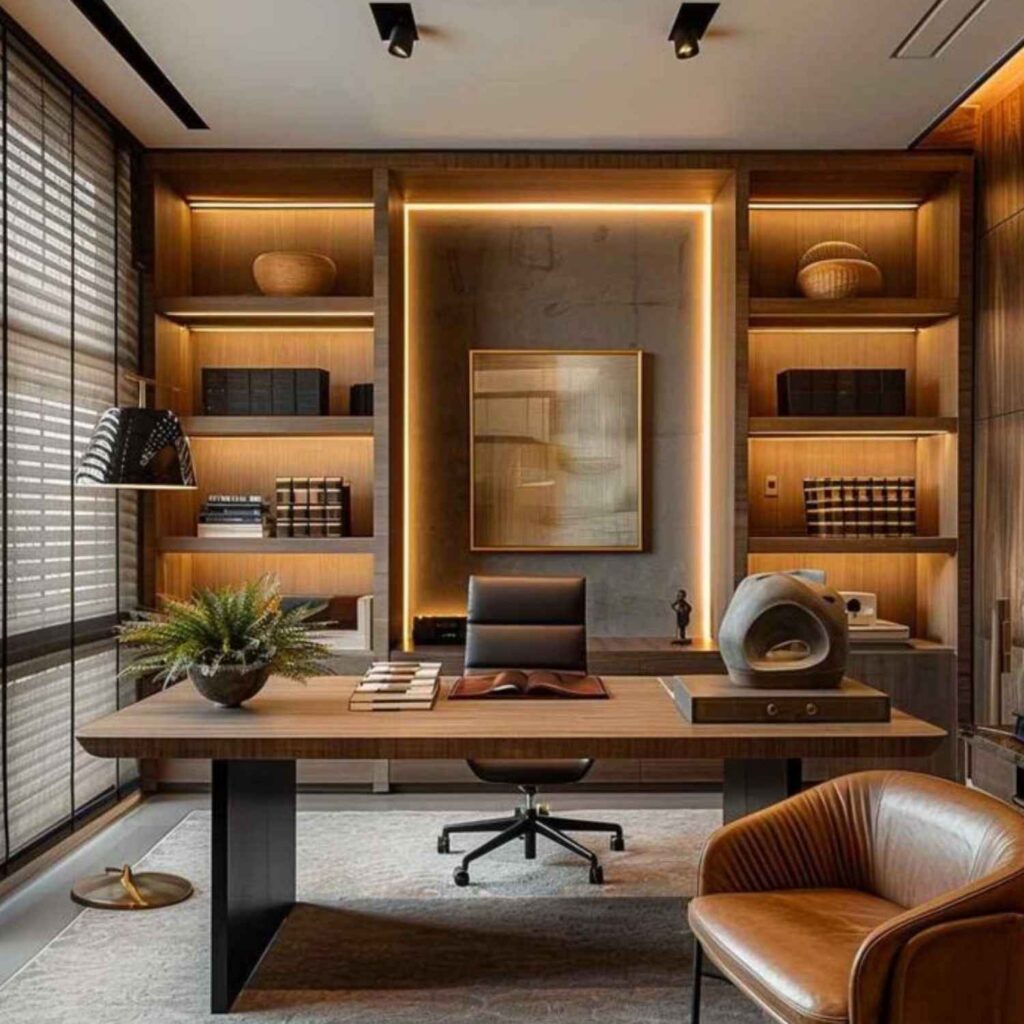 Stylish home office decor featuring a minimalist white desk, ergonomic chair, and vibrant green indoor plant, creating an inspiring workspace for women and beauty enthusiasts.